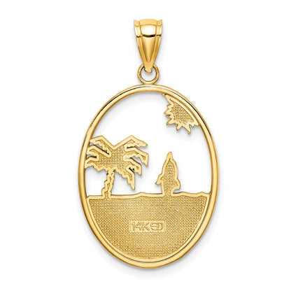 14k Yellow Gold Enamel Dolphin Jumping In Beach Scene Charm