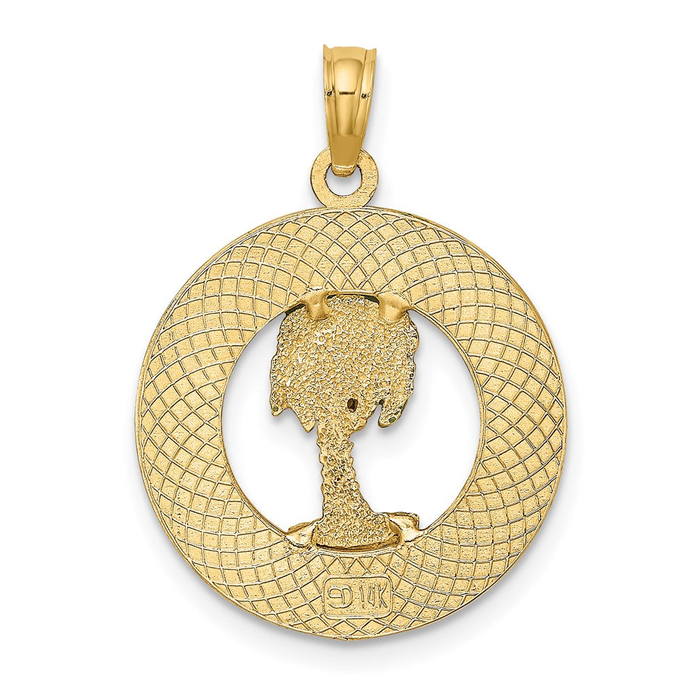 14k Yellow Gold SIESTA KEY FL Enameled Palm Tree Circle Charm