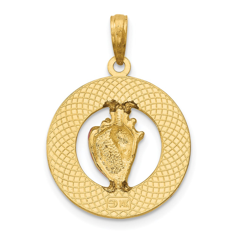 14k Yellow Gold Enameled VIRGINIA BEACH Circle w/ Conch Shell Charm