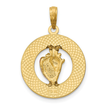 14k Yellow Gold Enameled VIRGINIA BEACH Circle w/ Conch Shell Charm