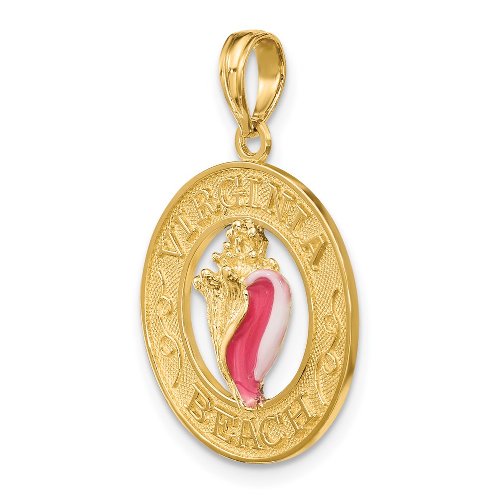 14k Yellow Gold Enameled VIRGINIA BEACH Circle w/ Conch Shell Charm
