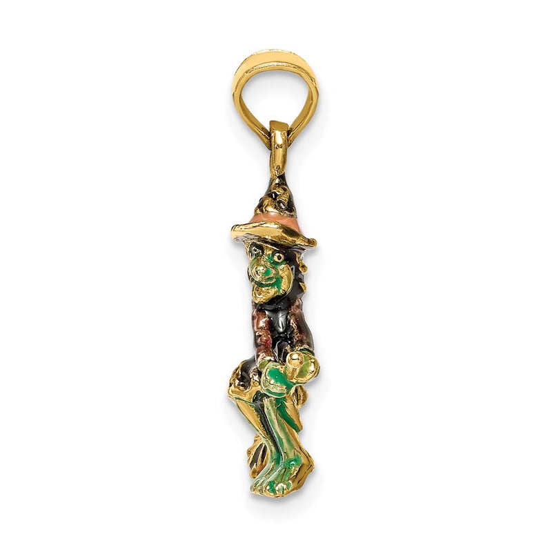 14k Yellow Gold 3-D Enameled Witch Flying on Broom Charm