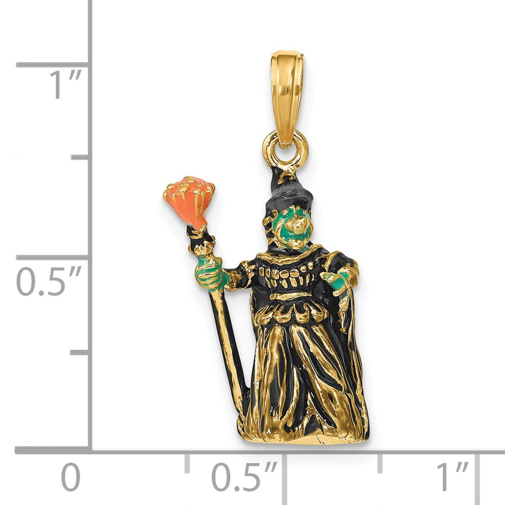 14k Yellow Gold 3-D Enameled Witch w/Broom Charm