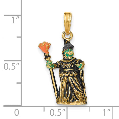 14k Yellow Gold 3-D Enameled Witch w/Broom Charm