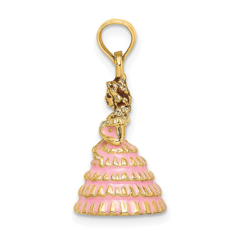 14k Yellow Gold 3-D Pink Enamel Dress Southern Belle Charm