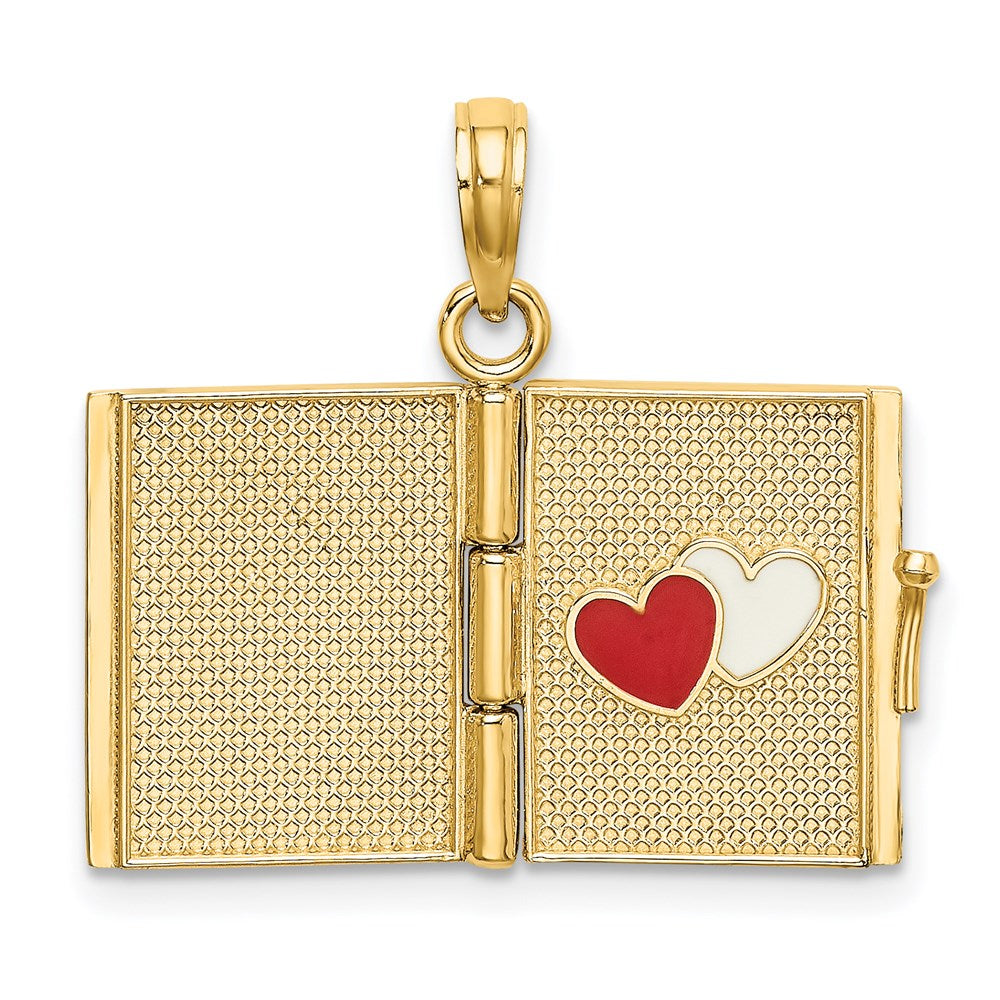 14k Yellow Gold Enameled 3D Moveable MY LOVE STORY Book Pendant
