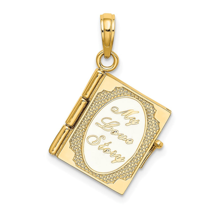14k Yellow Gold Enameled 3D Moveable MY LOVE STORY Book Pendant