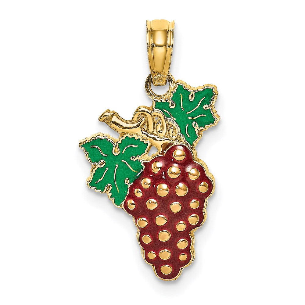 14k Yellow Gold W/ Enamel Grapes W/ Stem and Leaf Charm