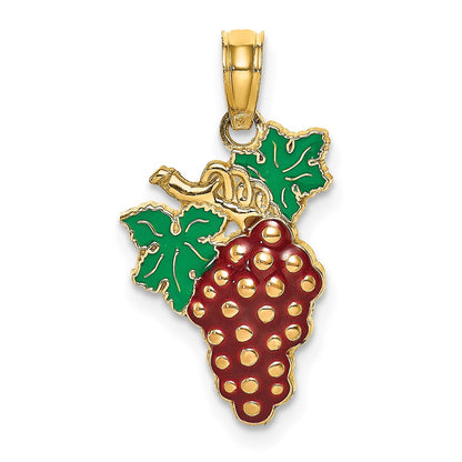 14k Yellow Gold W/ Enamel Grapes W/ Stem and Leaf Charm