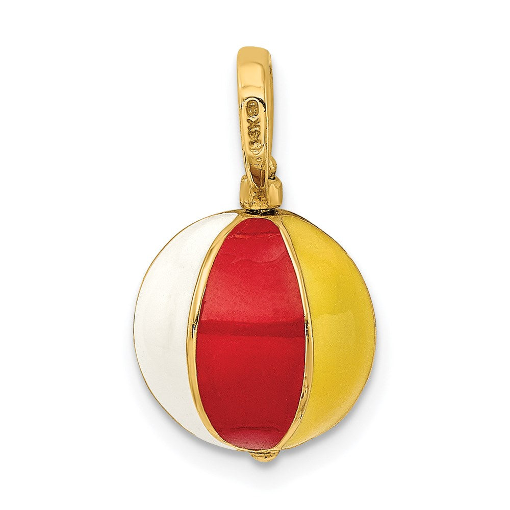 14k Yellow Gold 3-D Multi Color Enamel Beach Ball Charm