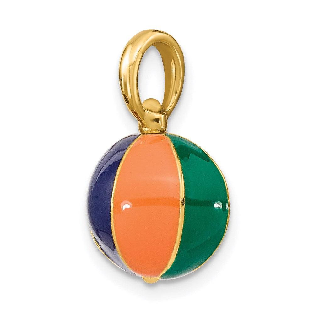 14k Yellow Gold 3-D Multi Color Enamel Beach Ball Charm