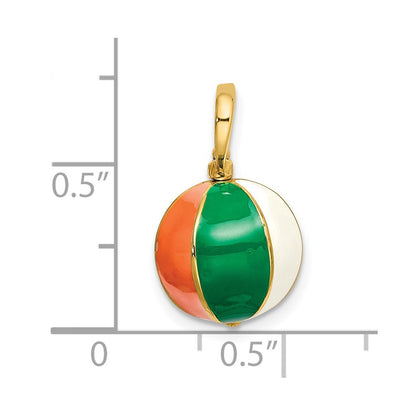 14k Yellow Gold 3-D Multi Color Enamel Beach Ball Charm