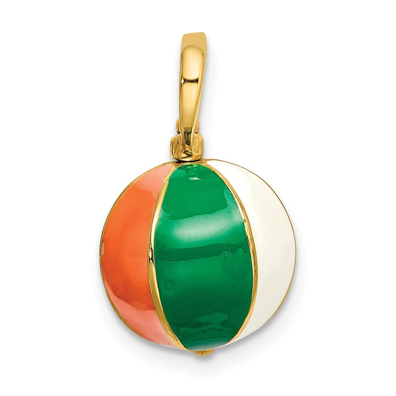 14k Yellow Gold 3-D Multi Color Enamel Beach Ball Charm