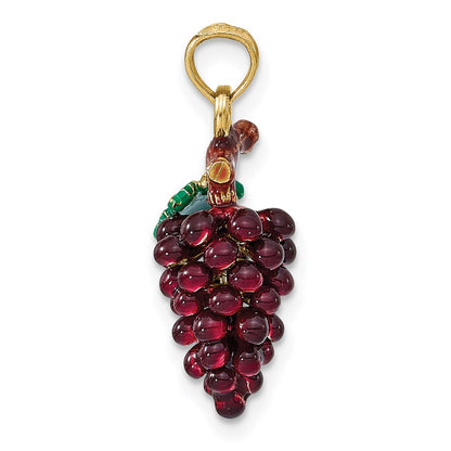 14k Yellow Gold 3-D ENAMEL PURPLE GRAPES W/STEM & LEAF