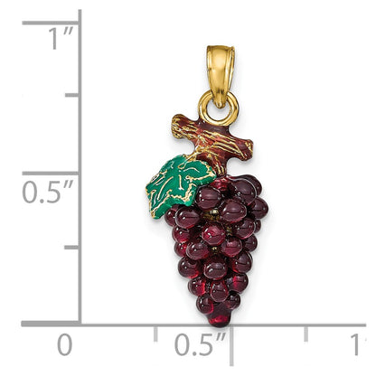 14k Yellow Gold 3-D ENAMEL PURPLE GRAPES W/STEM & LEAF