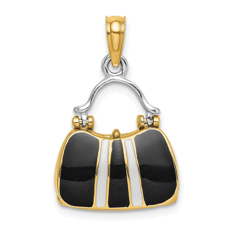 14k Yellow & Rhodium Gold & Rhodium 3-D and Enameled Opens Handbag Charm