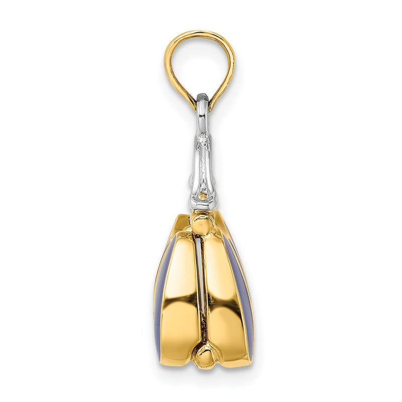 14k Yellow & Rhodium Gold & Rhodium 3-D Navy Enameled Handbag Opens Charm