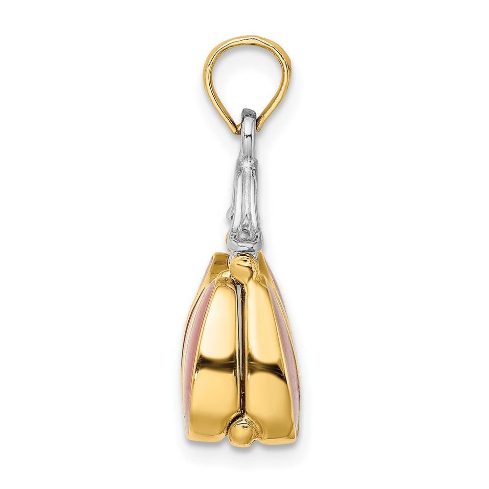 14k Yellow & Rhodium Gold & Rhodium 3-D Red Enameled Handbag Opens Charm