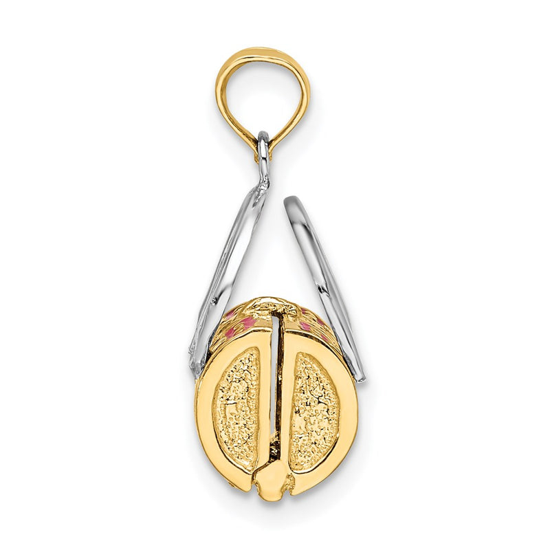 14k Yellow & Rhodium Gold & Rhodium 3-D Pink Enameled Handbag Opens Charm
