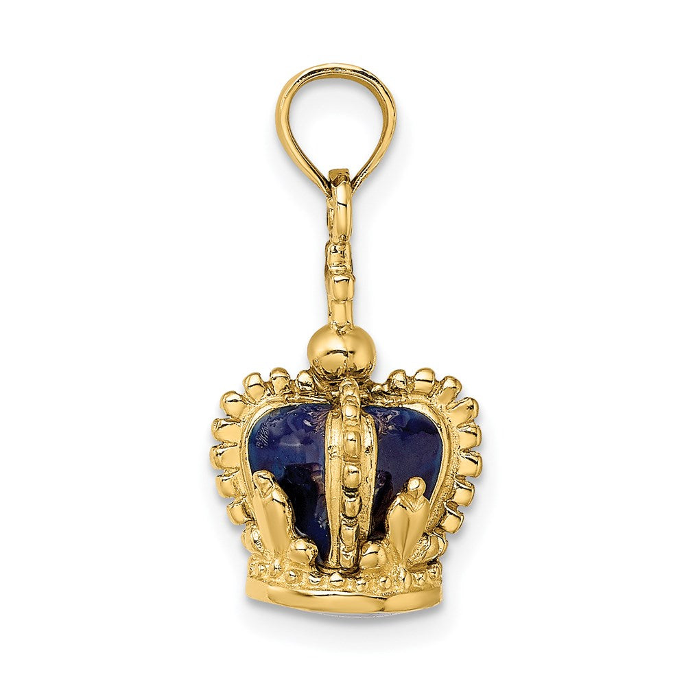 14k Yellow Gold 3-D w/ Enamel Crown w/ Cross On Top Charm