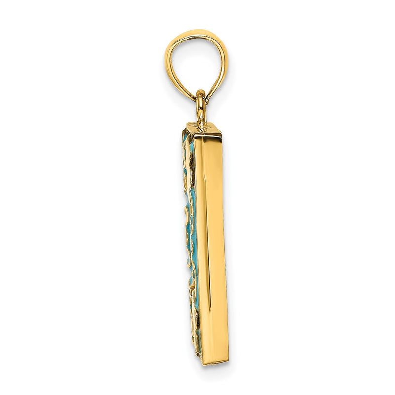 14k Yellow Gold w/ Enamel Aqua Floral Picture Frame Charm