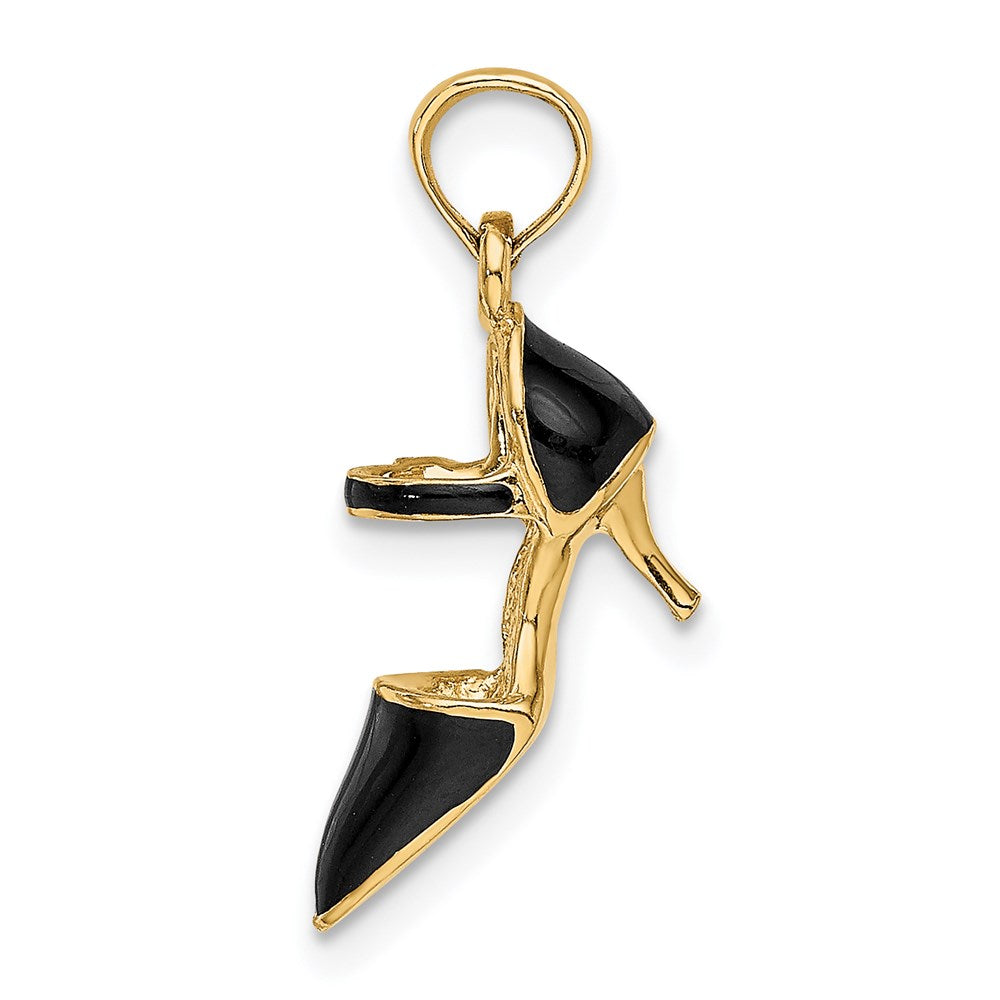 14k Yellow Gold 3-D Black Enamel Closed Toe High Heel Charm