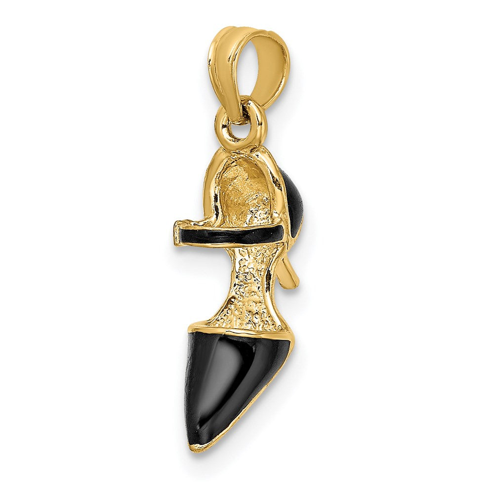 14k Yellow Gold 3-D Black Enamel Closed Toe High Heel Charm