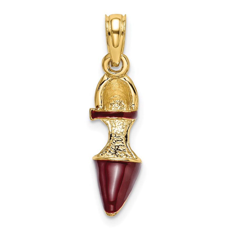 14k Yellow Gold 3-D Maroon Enamel Closed Toe High Heel Charm