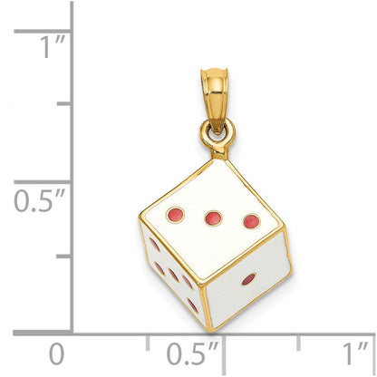 14k Yellow Gold 3-D Enamel Dice Charm