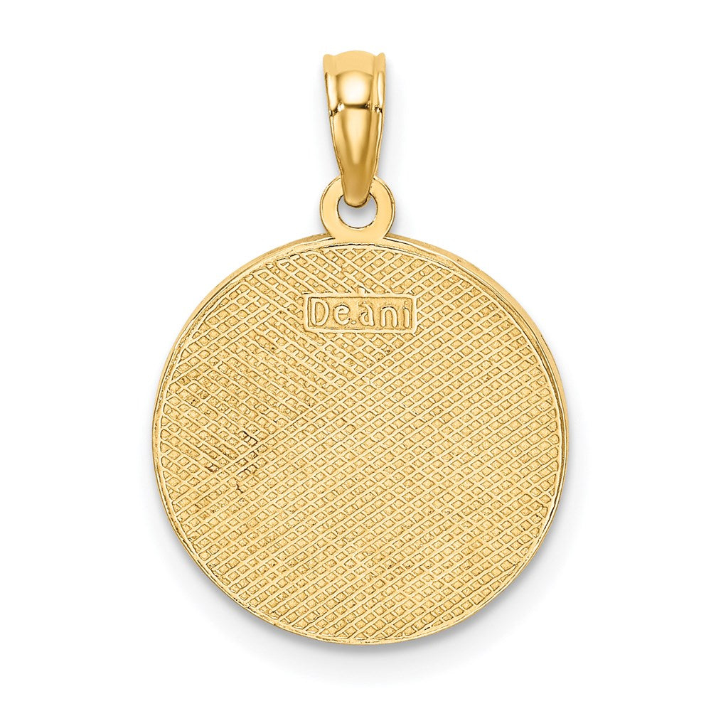 14k Yellow Gold w/ Enamel HAPPY HOLIDAYS w/ Holly On Round Disc Charm