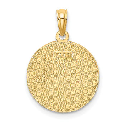 14k Yellow Gold w/ Enamel HAPPY HOLIDAYS w/ Holly On Round Disc Charm
