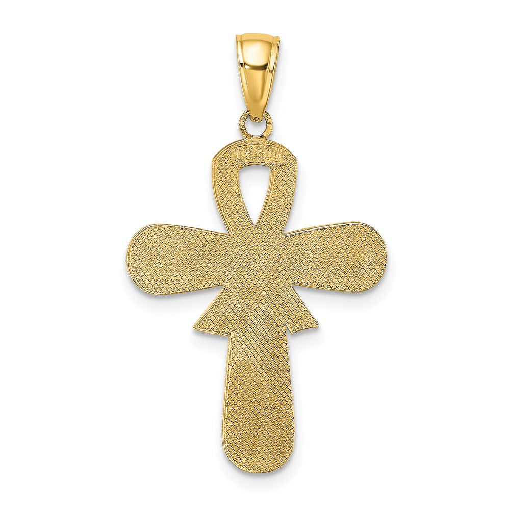 14k Yellow Gold Enamel Pink Ribbon Breast Cancer Cross