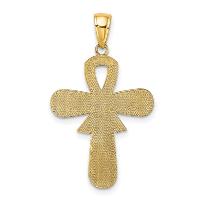 14k Yellow Gold Enamel Pink Ribbon Breast Cancer Cross