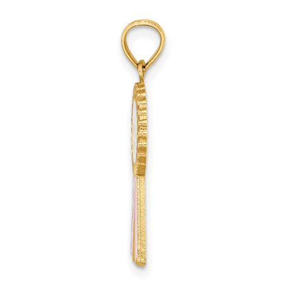 14k Yellow Gold Enamel GREATEST MOM Pink RIBBON Charm