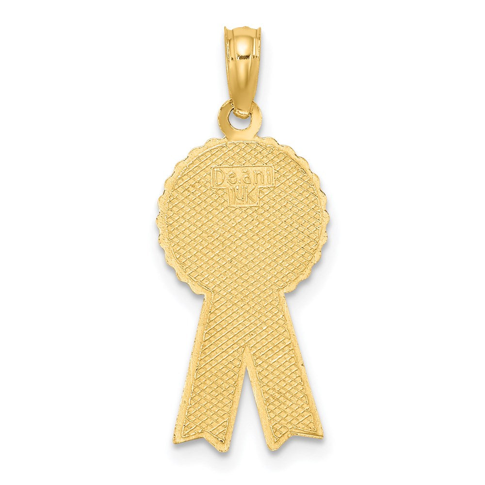 14k Yellow Gold Enamel GREATEST MOM Pink RIBBON Charm