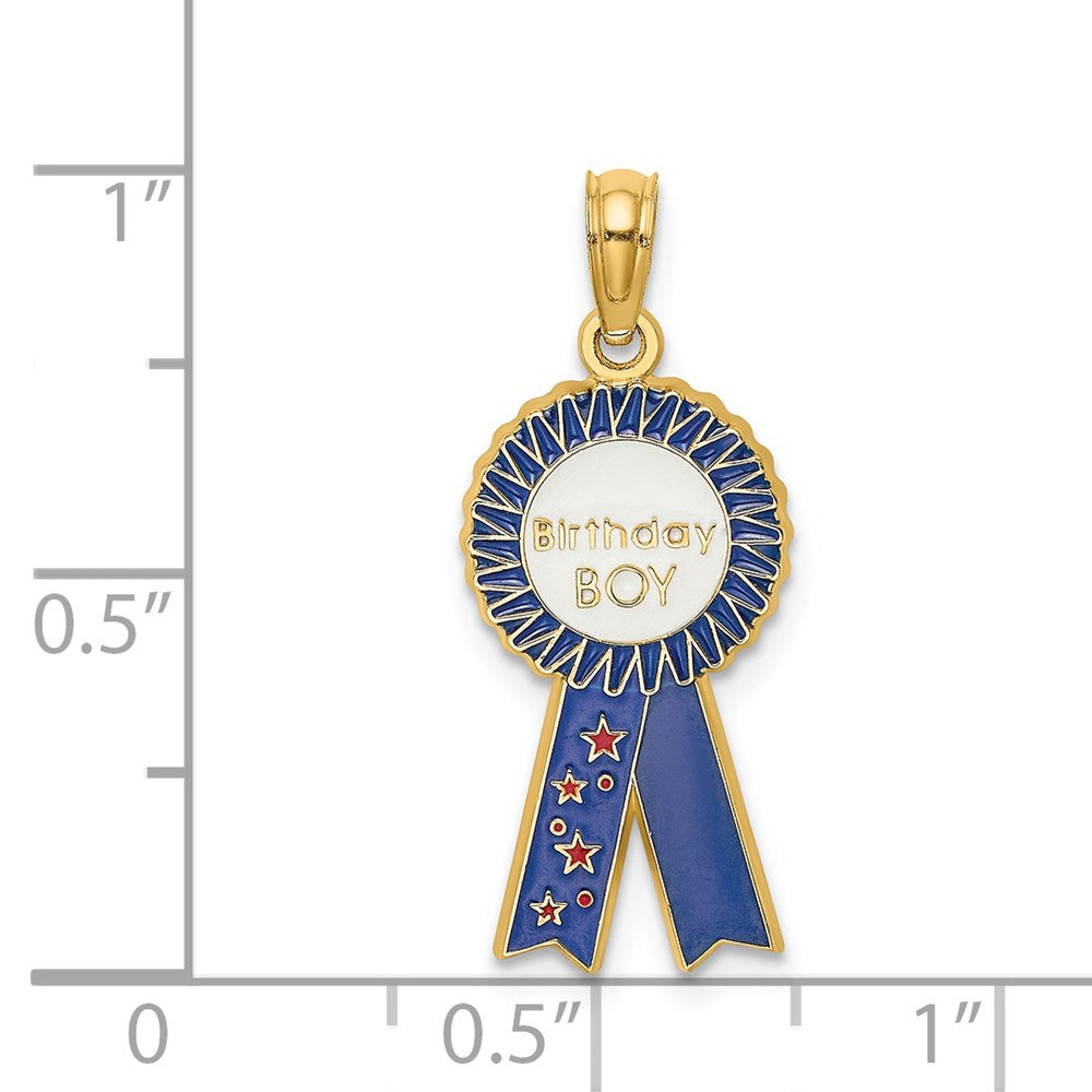 14k Yellow Gold Enamel BIRTHDAY BOY Blue Ribbon Charm