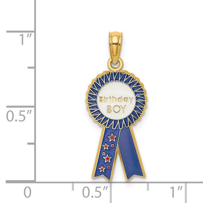 14k Yellow Gold Enamel BIRTHDAY BOY Blue Ribbon Charm