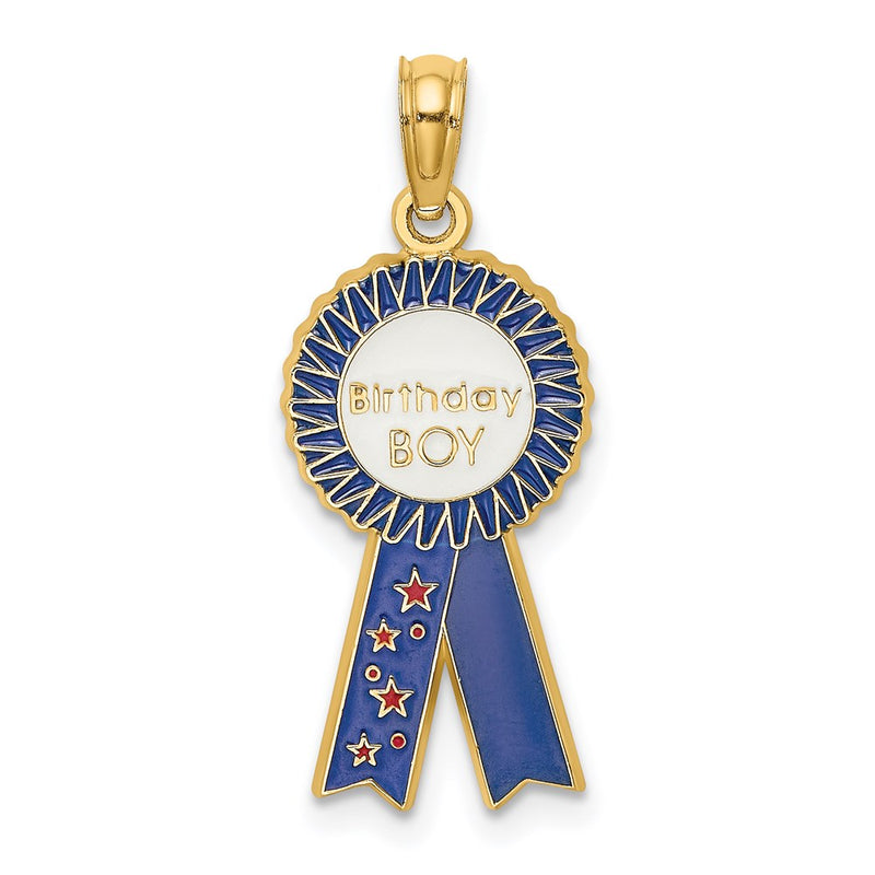 14k Yellow Gold Enamel BIRTHDAY BOY Blue Ribbon Charm