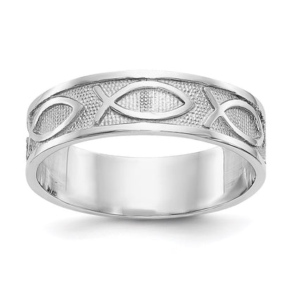 14k White Gold Polished & Satin Ichthus Fish Band