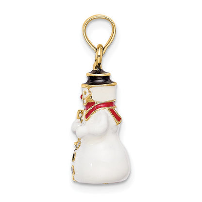 14k Yellow Gold 3-D Enamel Snowman Holding Broom Charm