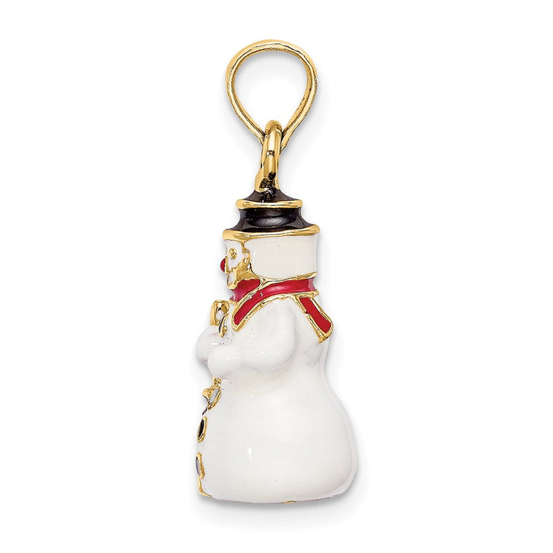14k Yellow Gold 3-D Enamel Snowman Holding Broom Charm