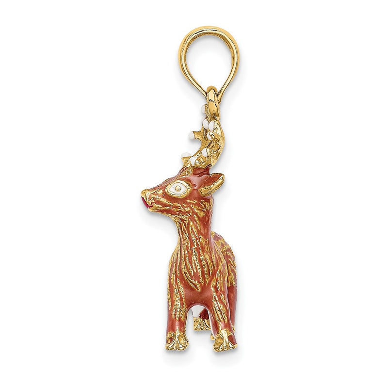 14k Yellow Gold 3-D Enamel Red Nosed Reindeer Charm