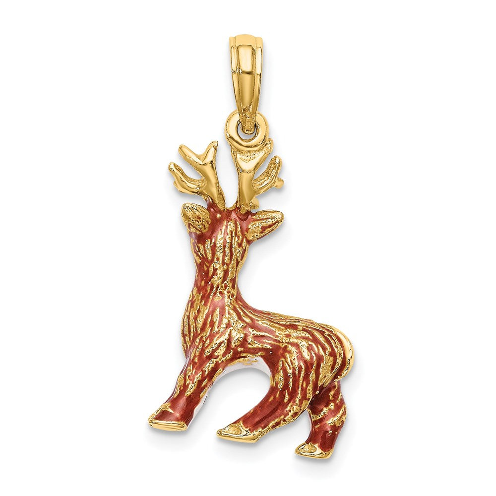 14k Yellow Gold 3-D Enamel Red Nosed Reindeer Charm
