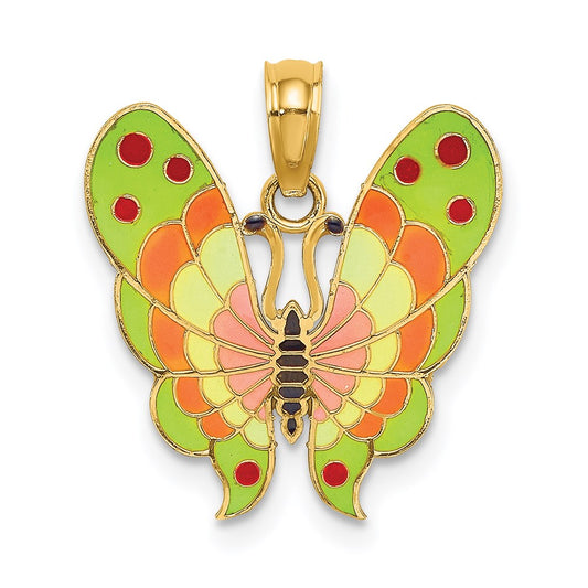 14k Yellow Gold w/ Multi-Color Enamel Butterfly Charm