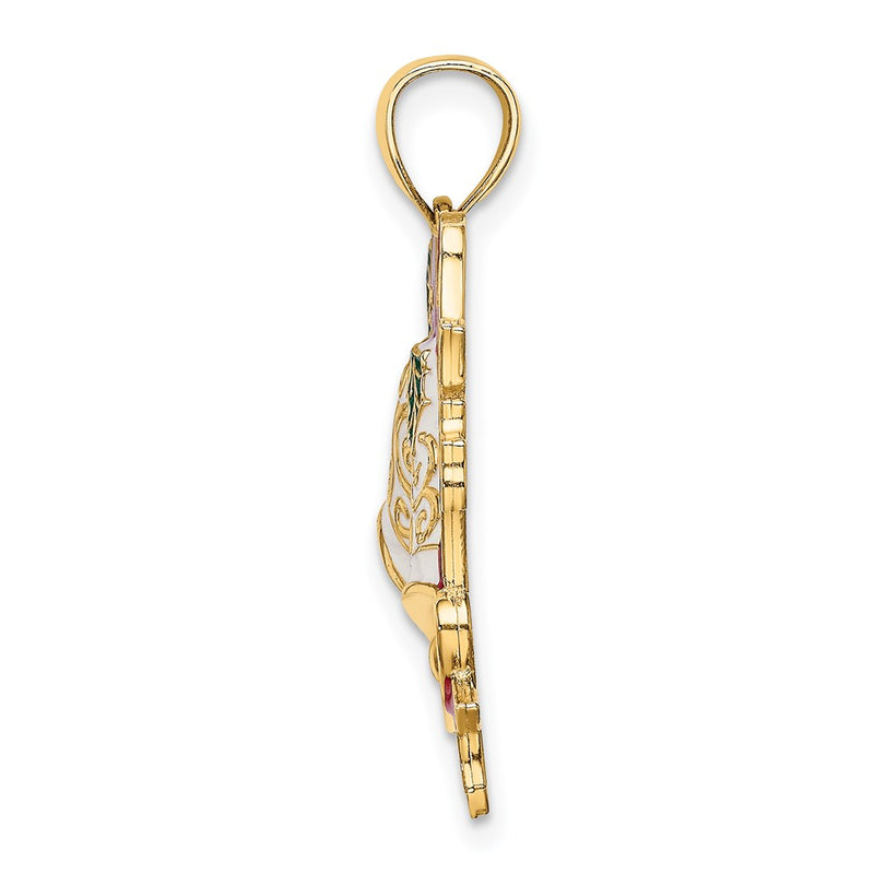 14k Yellow Gold Enamel Holiday Bells and Holly Charm
