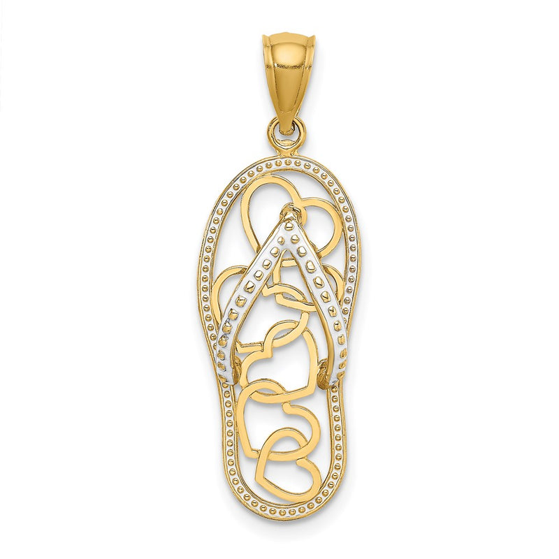 14k Yellow Gold Multi Heart Flip-Flop w/ White Enamel Charm