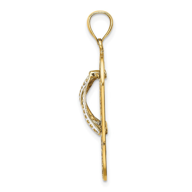 14k Yellow Gold Multi Heart Flip-Flop w/ Pink and White Enamel Charm
