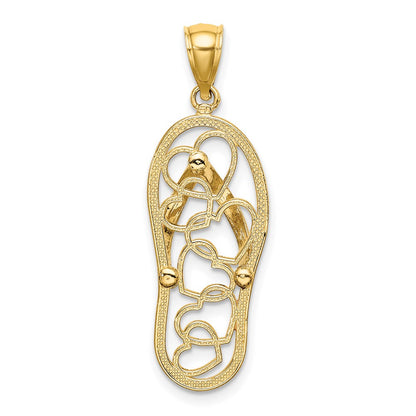14k Yellow Gold Multi Heart Flip-Flop w/ Pink and White Enamel Charm