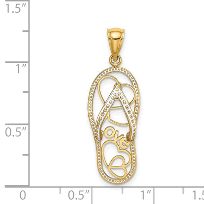 14k Yellow Gold Multi Heart Love Flip-Flop w/ White Enamel Charm