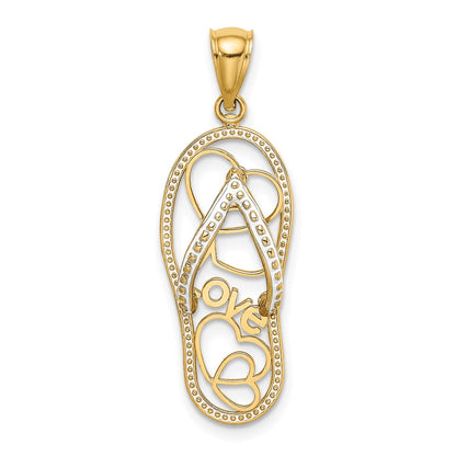 14k Yellow Gold Multi Heart Love Flip-Flop w/ White Enamel Charm